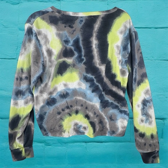 Tie-Dye Cropped Long Sleeve Top Sweater Neon Green and Blue No Tag Sz M - Picture 2 of 8